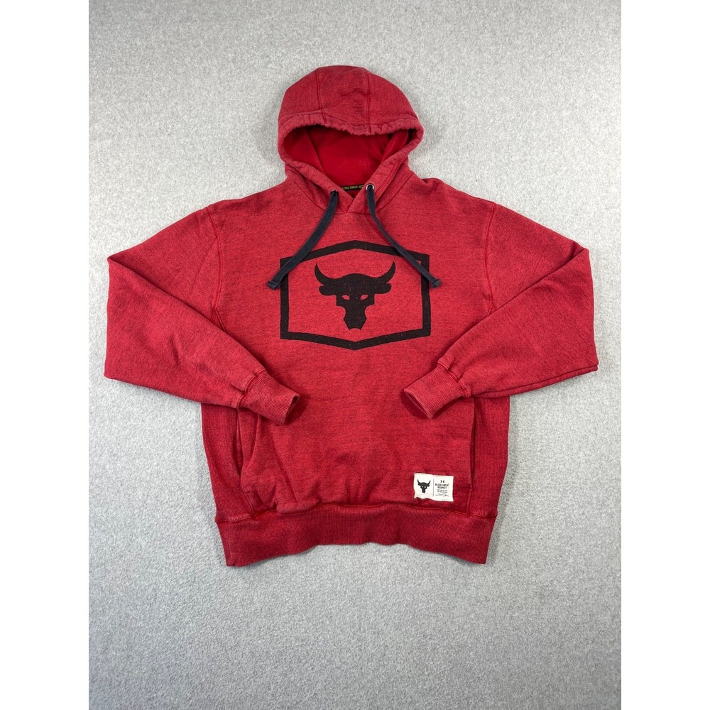 Under Armour Project Rock Heavyweight Warm Up Hoodie Mens M Red Sweatshirt